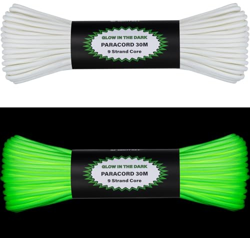 Brotree Lysande Paracord 550 4mm 30m Lyser i Mörkret Fallskärmslina 9 Trådar Självlysande Paracordsnöre för Armband, DIY, Tältrep, Camping