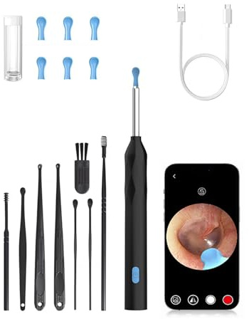 Ohrenschmalz Entferner Otoskop, WIFI 1080P HD-Ohrreiniger，360°-Weitwinkel Otoskop Kamera für Otoskop IP67 Wasserdicht Otoskop Ohr, für Phone（schwarz）
