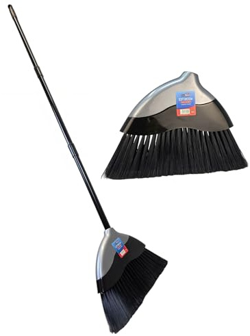 Soft Angle Broom with 1.2m Stick | 3 Section Long Handle | Adjustable Sweeping Brush for Indoor Kitchen Lobby Office Pet Hair | Soft Bristle Corn Broom Floor Brush (Black Handle) - By Best House