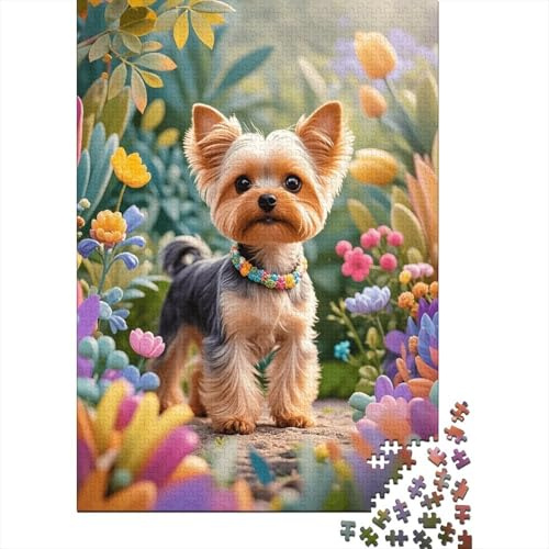1000 Piece Yorkshire Terrier Colorful Plants Flowers Jigsaw Puzzles for Adults & Kids, Challenging Game, Jigsaws Unique Gift, Family-Friendly Brain Teaser 1000pcs (75x50cm)