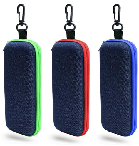 Primasage 3 Pezzi Custodia per Occhiali in Denim con Ganci, Custodia Occhiali per Uomo e Donna, Custodia Rigida per Occhiali Adatto per Occhiali da Miopia, Occhiali da Sole