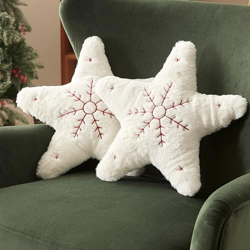 Sonive 2 Stück Weihnachtskissen, Fünfzackigen Sterns-Form 16x16in | Dekokissen Zierkissen, Stuhlkissen Raumdekoration Plüschkissen für Weihnachten Sofa & Bett Kinderzimmer