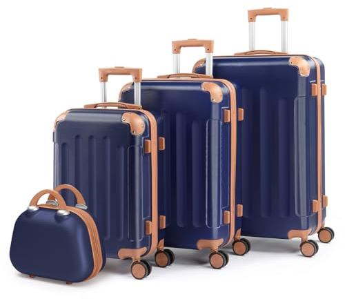 LALAHO Kofferset 4 teilig Hartschale (Navy-Braun)