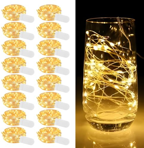 16 Stück LED Lichterkette mit Batterie Klein, 2 m 20 LEDs – Mini Micro Draht Lichterketten, Batteriebetrieben & Wasserdicht für Innen, Außen, Weihnachten, Hochzeit, Party Beleuchtung Deko, Warmweiß