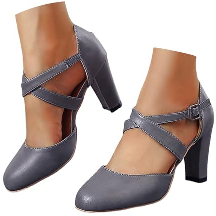 Scarpe alte da donna eleganti, con tacco alto a blocco, eleganti da donna, scarpe da festa, eleganti da infilare, con tacco alto Dirndl, scarpe basse con tacco alto, colore grigio 37