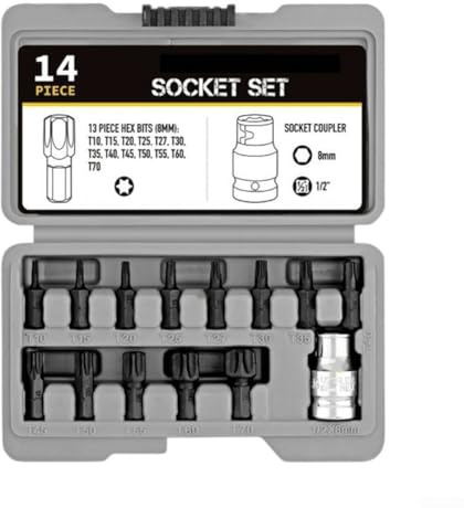PFXNGMS Juego de Puntas de Vaso Profesionales T10-T70 con Estuche para Llave de trinquete Torx de 1/2 Pulgada, Destornillador y Dados de Acero al vanadio para reparación de automóviles.