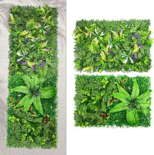 Juego de 2 paneles de pared para plantas artificiales, 60 x 40 cm, pared vegetal artificial interior exterior, arte de pared artificial artificial de seda plantas, plantas artificiales interiores