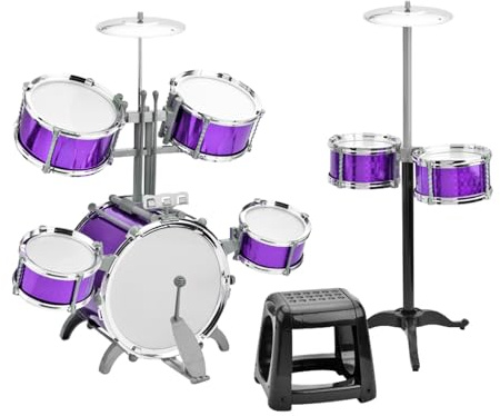 Irfora Drum Set Jazz Drum Kit mit Stuhl 7 Musical Percussion Instrumente für Anfänger Urlaubsgeschenke Verdickte PVC Drumhead Easy Installation (Blau)