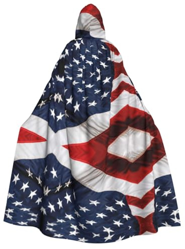 Aubnva Umhang mit amerikanischer Flagge, für Herren und Damen, mit Kapuze, bequem, Halloween, Karneval, Kostüm, Weihnachtsthema