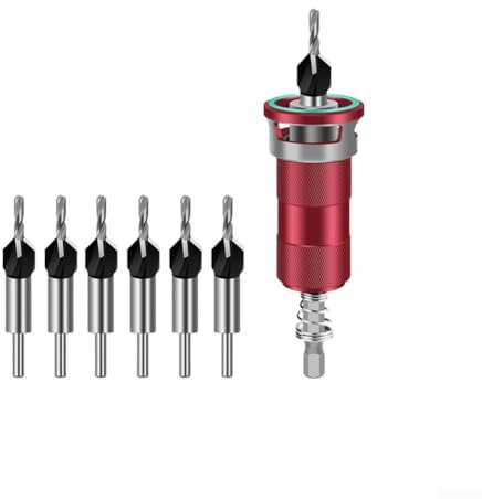Honseadek Juego de brocas avellanadas de carburo con tope de profundidad ajustable, diseño de 4 flautas para perforación precisa de madera, plástico y metal, para bricolaje y taller (rojo)