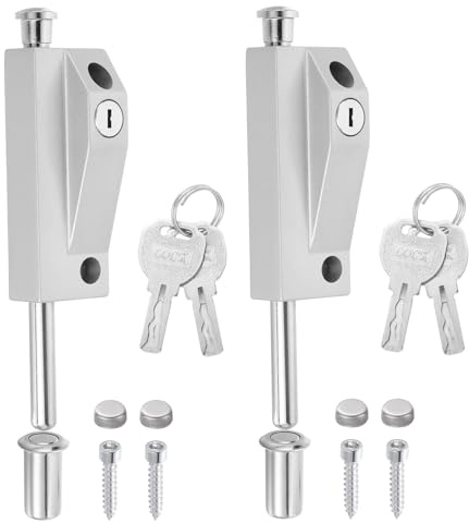 QUARKZMAN Verrou À Ressort, Verrou Coulissant Lourd Pour Porte, Verrou Vertical Renforcé Pour Porte Avec Clés Pour Porte En Verre Fenêtre Garage Grange [2Pcs, Argent]