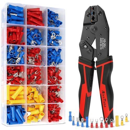 AivaToba Crimpzange Set 0,5-6mm², Kabelschuhzange mit 370 Teilen | 370 Stück Ratschen Crimpzange AWG 20-10 (0,5-6mm²), Isolierte Kabelverbinder für DIY, Auto & Elektroinstallation