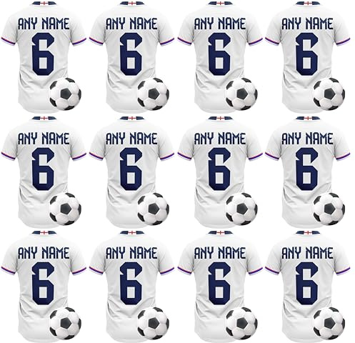 AK Giftshop Personalised Edible Football Shirt Cupcake Toppers – 12 Pack – Custom Name & Number – Wafer Paper Birthday Cake Decorations (ENGLAND TEAM COLOURS)