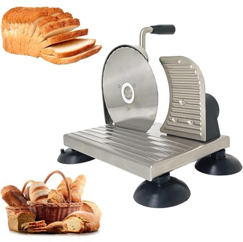 Cortador de pan, manivela, acero inoxidable, grosor de rebanada ajustable para rebanar uniformemente, cuerpo extraíble, ideal para cocina y supermercados