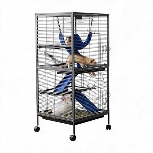 Metall Kleintierkäfig 113cm Hoch, Mehrstöckiger Nagerkäfig Mit Untergestell & Ablage, Großer Hamsterkäfig Frettchenkäfig Mit Rampen & Herausnehmbarer Wanne Für Meerschweinchen, Kaninchen, Chinchilla