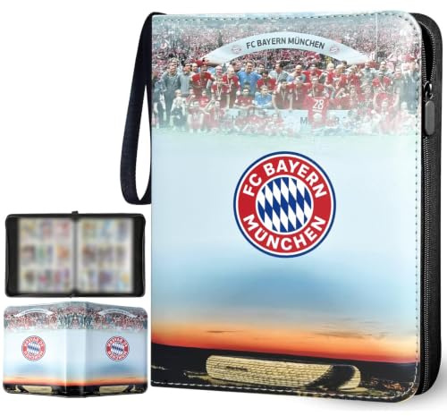Fußball Sammelkarten Album 9 Fächer, Fussball Karten Sammelalbum mit Reißverschluss und 50 Herausnehmbaren Seiten für 900 Karten, PU-Material mit wasserdichter Oberfläche