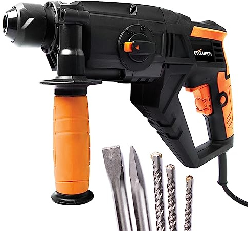 Evolution Power Tools SDS4-800 Marteau perforateur 4 fonctions – Perceuse, burin, rotation, marteau, 5 x accessoires inclus (110 V)
