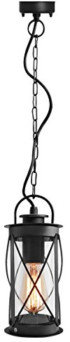 Outdoor Hanging Lantern Light Black Metal Clear Cover with Chain and Fixings IP44 ZLC13