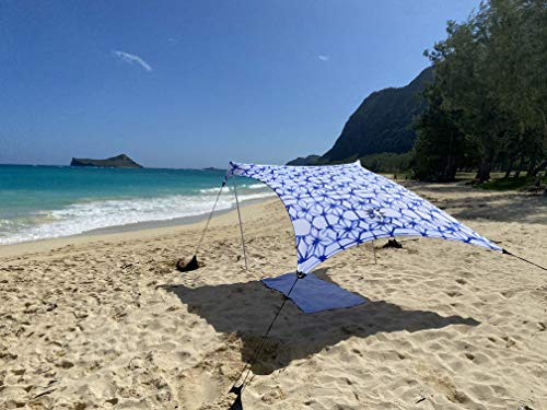 Neso-tält strandtält med sandankare, bärbar solskärm i baldakin – 2,1 m x 2,1 m – patenterade förstärkta hörn (Shibori batikfärg)