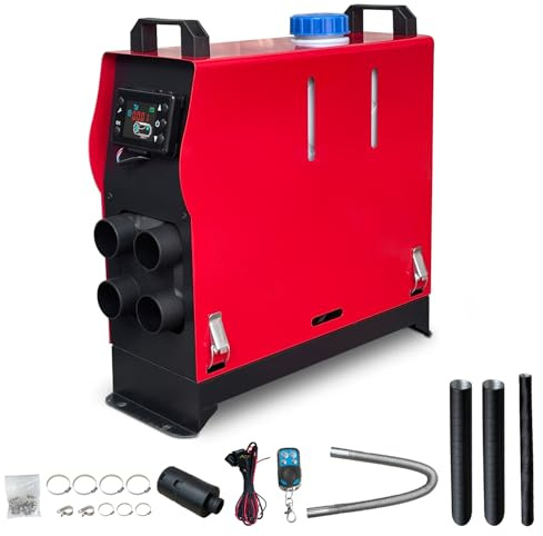 Triclicks Diesel Air Heater 12V 5KW-8KW All In One Fast Heating Parking Night Diesel Heater with LCD Display Remote Control For Campervan Car Truck Boat RV (5KW Red 4 Holes, All-in-one)