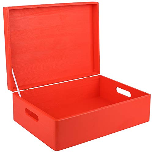 Creative Deco XL Rot Große Holzkiste mit Deckel Ostern | 40 x 30 x 14 cm | (+/-1cm) | Erinnerungsbox Baby Groß Kasten Holzbox mit Deckel und Griffen | Für Dokumente, Wertsachen, Spielzeuge, Werkzeuge