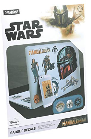 THE MANDALORIAN Gadget Decals - Officially Licensed Star Wars, 4 Sheets of Waterproof and Reusable Stickers for Devices, Gift for Lucas Film Fans | Paladone