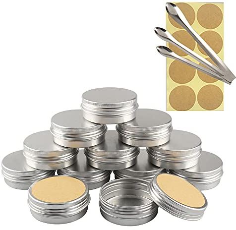 TIANZD 24 Stück Leere 40 ml Rund Silber Aluminium Tins Schraubdose Cremedose Alu-Tiegel Dosen mit Schraub-Deckel 5ml Aludose Blechdosen für Kosmetik Kerze Salben 3x Löffel, 24x Etikette