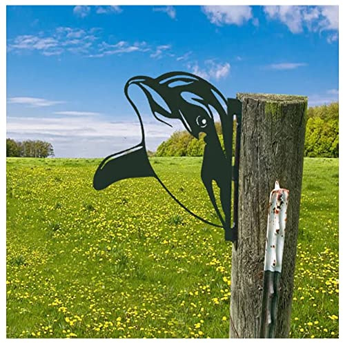 CCWORAN Metall-Delfin-Gartenornamente für Zäune, Dekorationen, Outdoor, Zuhause, Delfin-Tiere, Gartendekoration, Skulpturen, rostige Gusseisen-Silhouetten, Baum, Hof, Wandkunst, Geschenk, Delfin