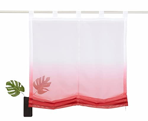 Devola Raffrollo Farbverlauf Vorhang transparent Voile Raffgardinen Modern Rollo mit Kordelzug Küchengardine mit Schlaufen Faltvorhang BxH 80x150cm Rot 1er Pack