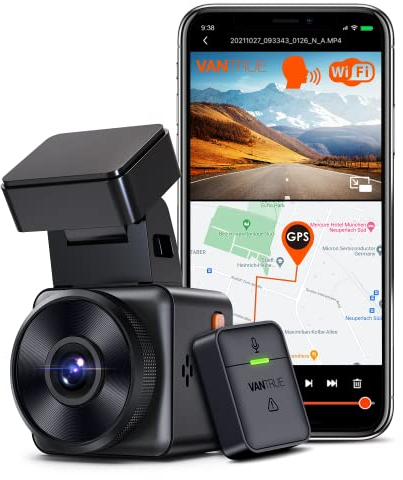 VANTRUE E1 2.7K Dashcam Mini Auto WiFi GPS, 2.5K 1440P/60FPS Dash Cam Fernbedienung Sprachsteuerung, 24Std. Puffer Parküberwachung, HDR Super Nachtsicht, 1.54 Zoll 160°Versteckte Autokamera, max.512GB