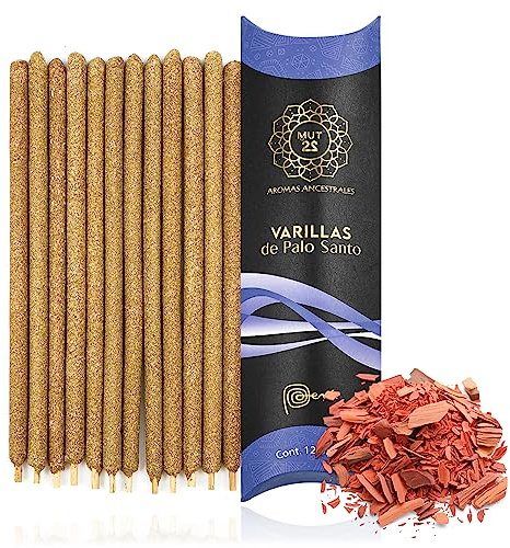 MUT22 12 Stück Palo Santo Räucherstäbchen mit Sandelholz, Handgefertigt in Peru, Extra Lange Brenndauer