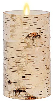 Luminara Real Birch Bark Wrapped Flameless LED Candle, 3.5 x 6.5, Battery Operated Moving Flame Pillar Light with Timer - Natural Decor Unscented