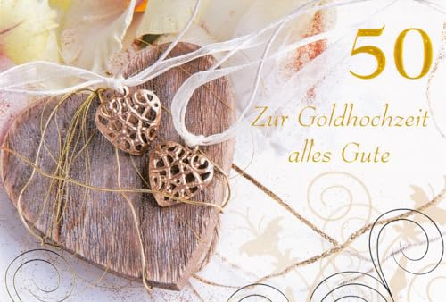 bsb Goldene Hochzeit Karte - liebevolle Geschenke zur goldenen Hochzeit mit Herz-Motiv - Karte mit Umschlag - Hochzeitstag - Glückwunsch zu Goldhochzeit in 11,5 x 17,0 cm