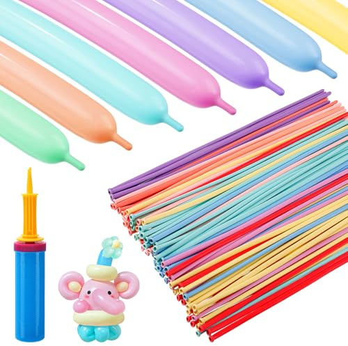 100 Pcs 260 Balloons Kit with Pump - Kids Premium Latex Twisting Long Balloons to Make Animals Flowers, Pastel Color Party Balloons for Boys Girls Birthday Gifts Clowns Wedding Decoration