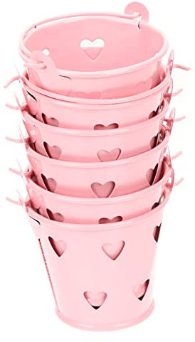 VALICLUD 6pcs Mini Portable Iron Bucket Hollow Heart Design for Farmhouse Fruit Bowls Party Favors Includes Small Metal Bucket Handle for Wedding Candy Boxes Home Decor