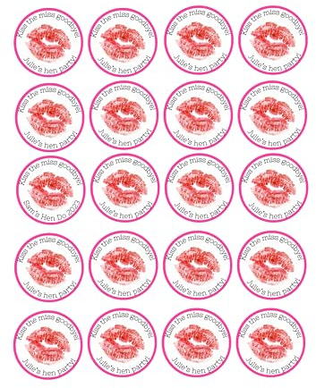 edible 20 x HEN PARTY Personalised cupcake toppers UNCUT - KISS THE MISS GOODBYE (wafer paper)