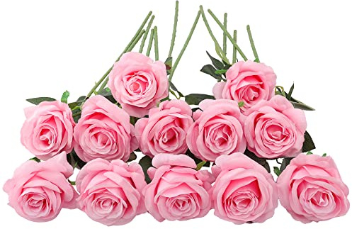 JOYHAZE 12 Roses artificielles, 19,7 '' Une Longue Tige de Soie Fleurs Mariage Floraison Roses Home Party décoration de Bureau, pièce Centrale de Table, Bricolage Arrangement Floral