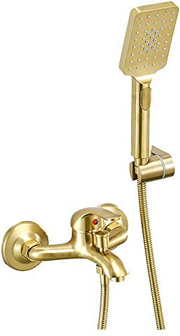 Badewannenarmatur aus gebürstetem Goldmessing, Wandmontage, Badezimmer-Duscharmatur-Set, Einhebelmischer, multifunktionale Duschmischbatterien mit 3 Strahlarten, ABS-Handbrause, kaltes und