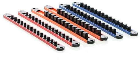 XPOtool Steckschlüssel Organizer 6 Stk. 360° drehbar aus ABS für 80 Steckschlüssel 1/2, 1/4 und 3/8 Ratsche Clips Werkzeug
