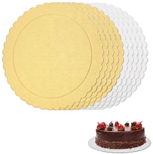Hejo 10 Pezzi Sottotorta Tondo, Base per Vassoio Torta Rotondo da 8 pollici, bordo per torte di 2 mm di spessore per la visualizzazione e il trasporto di torte (argento&oro)