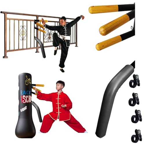 Elitix Wing Chun Dummy Federtrainingsgerät für Kung-Fu-Schlag- und Trittübungen, Hand- und Beintrainingsständer für Kampfsport für Zäune, Wandhalterung für Taekwondo Als Ersatz für Schwere Boxsäcke