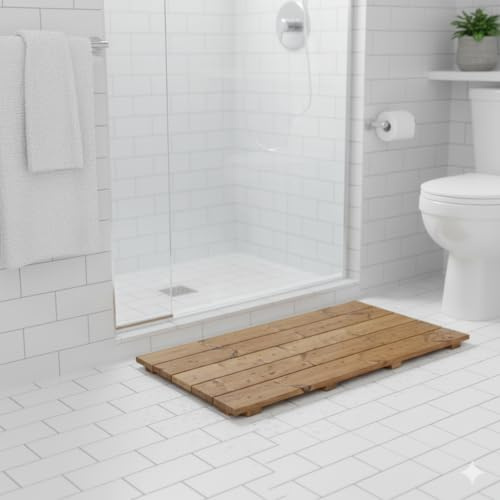 SUNWOOD Duschbrett 100 x 70 cm aus Holz Thermo-Wood innen und außen, mit rutschfesten Füßen