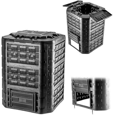 KADAX Compostiera modulare per rifiuti da giardino, compostiera da giardino in plastica, bidone di compostaggio con ventilazione e irrigazione, contenitore per compost, compostiera rapida (nero 950 L)