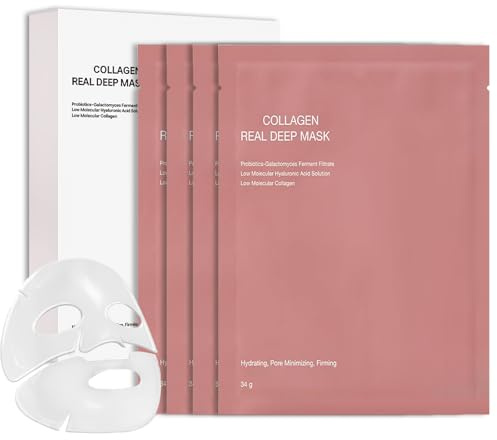 Bio Collagen Face Mask Overnight, Korean Glass Skin Collagen Real Deep Face Masks Skincare, Korean Skincare - Fights Wrinkles, Glow & Rejuvenating Skin, 4 Pack