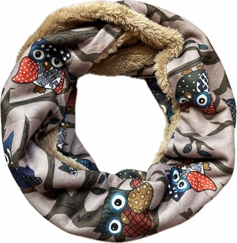 Jeamis Eule Fleece Flauschig Warmer Winter Loop Schal Owl UHU Kautz Schlauchschal