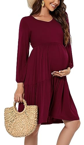 Smallshow Vestiti Premaman Eleganti Donna Maniche Lunghe Abito Premaman Estivo Wine S
