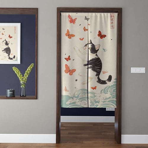 ChangTsing Japanischer Stil dick Leinen Noren Lang Vorhänge Japanischer Türvorhang Gardinen Noren Lang Vorhänge Traditioneller Chinesischer Stil Vorhang für die Heimtextilien Raumteiler 75 x 150 cm