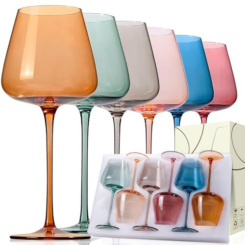 Set di bicchieri da vino colorati in vetro soffiato a mano, set di bicchieri da vino in cristallo colorato, bicchieri colorati per vino bianco rosso per feste di Natale e bar.