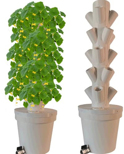 TORREEOLIANA Orto Verticale Torre Idroponica DWC - NTF per ORTAGGI e FIORI. Compatto Espandibile. Kit completo - 35 combinazioni per dimesioni e colori. (BIANCO, 5 LIVELLI PER 20 PIANTE)