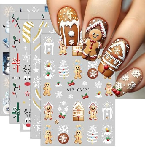 JMEOWIO Nagelsticker Weihnachten 10 Blatt Nail Art Sticker Selbstklebend Nagelaufkleber Schneeflocke Winter Feiertag Süß Dekoration Nageldesign Zubehör